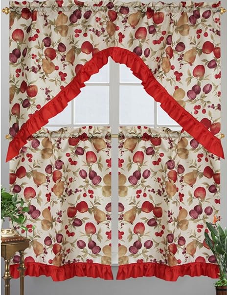 kashi home diana juego de cortinas de cocina con diseno de manzana ciruela pera y cereza