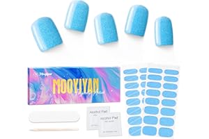 MOOYIYAN Semi Cured Gel Nail Stickers 32 PCS|Cat Eye/Frosted Gel Nail Strips|Compatible with Any UV/LED Lamps|Long-Lasting Real Nail Polish Strips for Women's Decoration (Sky-Blue)