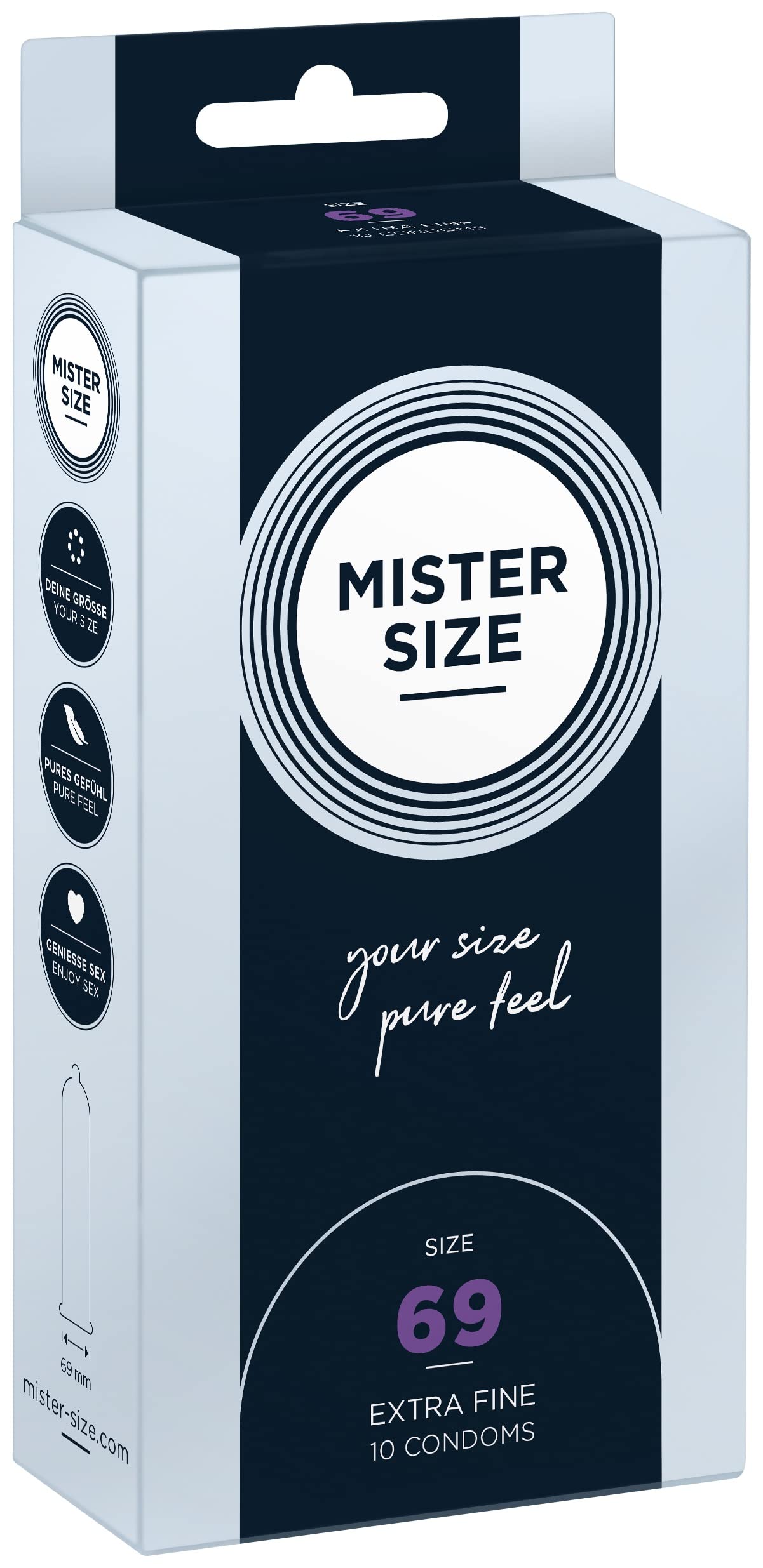 MISTER SIZE 69mm Ultra-Sensitive Condoms for Men - Extra Thin, Extra fine, Extra lube/Made from 100% Natural Rubber Latex in Your Size XXL/Real Feel Pack of 10