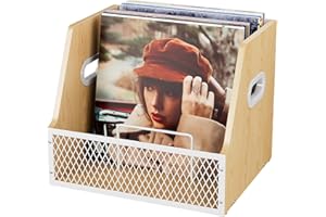 Vfelf Vinyl Record Storage, Wooden Crate for Record Holder Album Storage for 7/10/12 inch 60+ Vinyl Magazine File Holder Natu