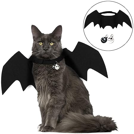 Angshop Fledermaus-Kostüm für Katzen, Fledermaus, Flügel, Haustierkostüm, mit Zwei Totenkopf-Glocken