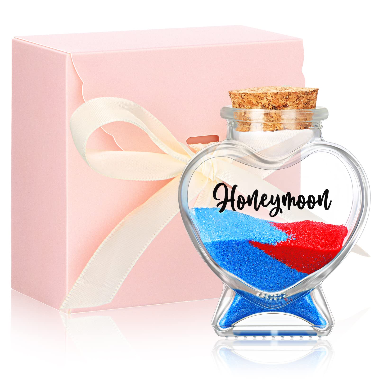 Zopeal Wedding Gift Honeymoon Keepsake Jar Heart Bottle for Couple Valentine Day Decor with Pink Gift Box for Newlywed Bridal Shower Sweet Married Present Anniversary Souvenir, No Sand Included