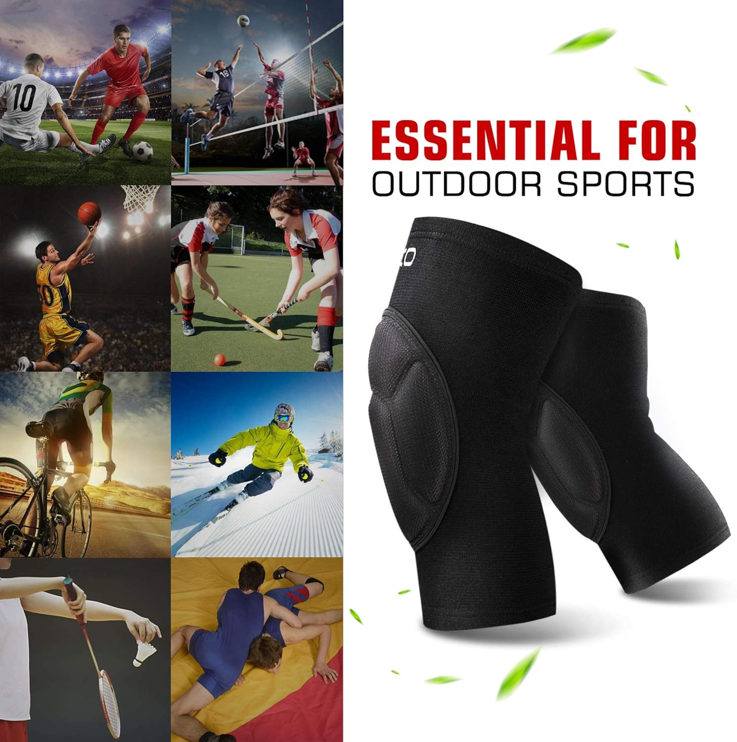 MoKo Knee Brace Support, Protective Volleyball Knee Pads, Professional Thick Sponge Compression Knee Sleeves for Dance Arthritis Joint Pain Relief Injury Recovery, Fit Men Women Youth, 1 Pair, Black : Clothing