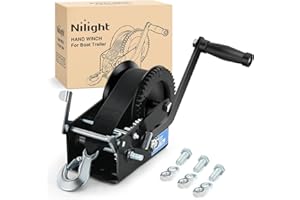 Nilight Boat Trailer Winch 3500 Lbs Hand Crank Winch Heavy Duty Boat Winches with 33Ft Strap Rope Hook Two Way Ratchet 4:1 8:1 Gear Portable Marine Manual Winch for Trailers Boat RV ATV Jet Ski Towing