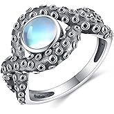 ONEFINITY Octopus Ring 925 Sterling Silver Octopus Tentacles Infinite Moonstone Ring Cute Sea Animal Jewelry for Women Men