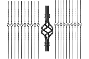 OPULSPH 20 Pcs Wrought Iron Balusters, 1/2 x 44 Black Hollow Single Basket Iron Metal Balusters, Iron Balusters for Indoor or Outdoor Stair Railings, Deck Railings, Satin Railings, Terrace Railing