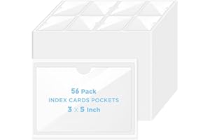 JOYBERG 56 Pack Clear Self-Adhesive Pockets, 3" x 5" Index Card Pockets with Top Open Loading, PVC Label Holders for Organizing Storage Bins, Library Card, Drawer, and Protecting Your Cards
