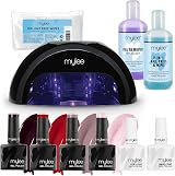 MYLEE Complete Gel Nail Kit LED Lamp 4 Colours Base Top Prep Wipes Remover