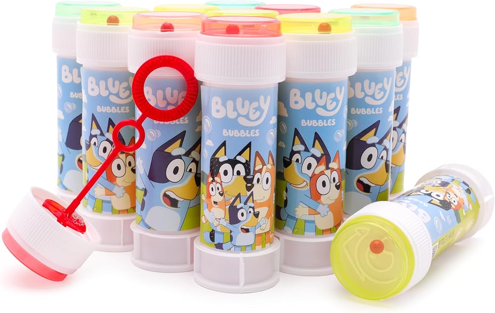 Toyland Bluey Bubbles Pack of 12 60ml Solution Wands Maze Lid Party Toys