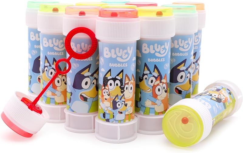 Toyland Bluey Bubbles Pack of 12 60ml Solution Wands Maze Lid Party Toys