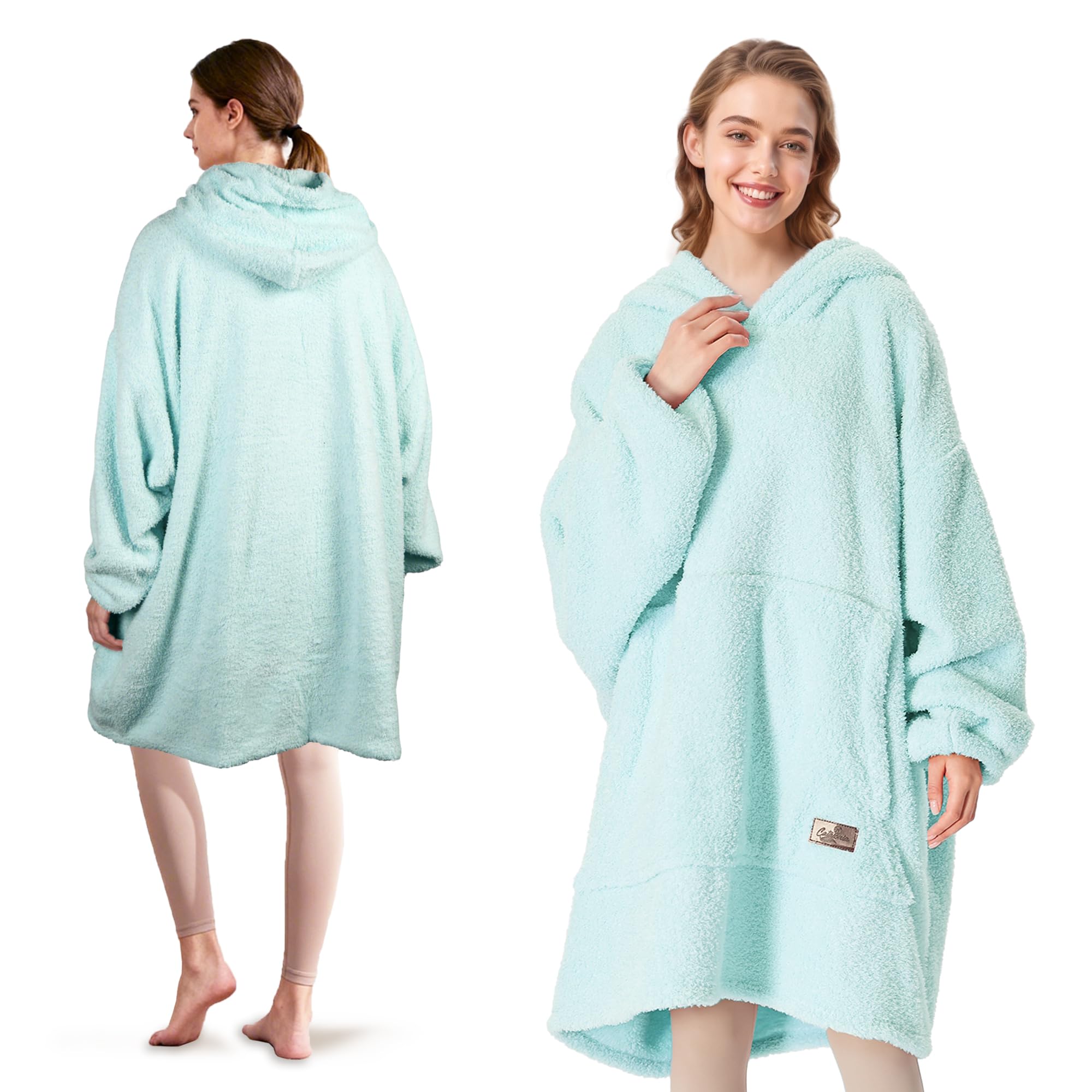 Catalonia Classy Wearable Oversized Hoodie Blanket, Snuggle Sherpa Blanket Hoodie, Warm Throw Blanket Sweatshirt with Sleeves for Winter, Gifts for Mum Women Men Adults Teens, Aqua