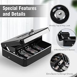 KYODOLED Locking Cash Box with Top Lock,Money Box