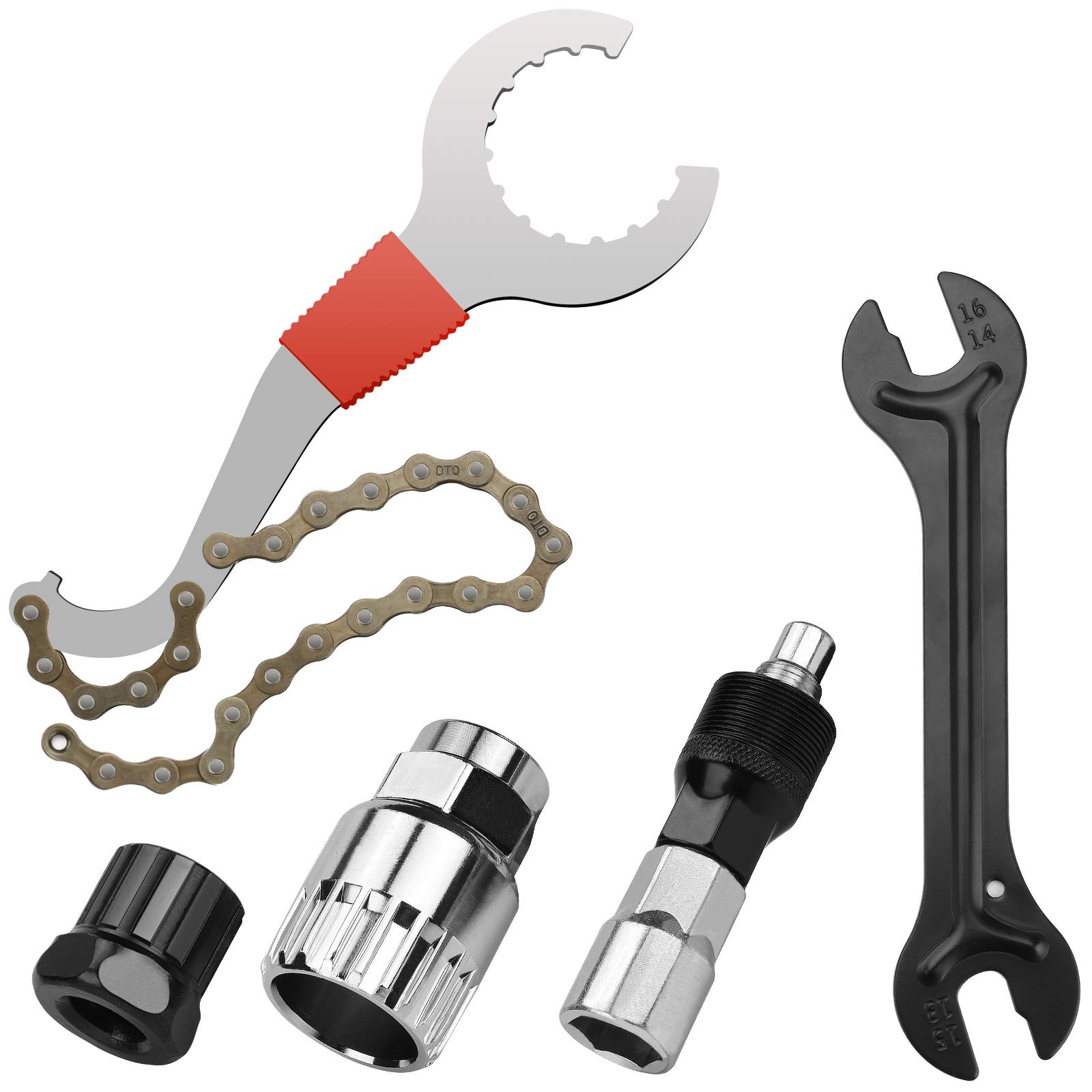 Drado Mountain Bike Repair Tool Kits, Crank Removal Tool - Freewheel Cassetee Remover - Spanner/Wrench - Chain Whip Tool - Buttom Bracket Remover - Bike Chain Tools Set