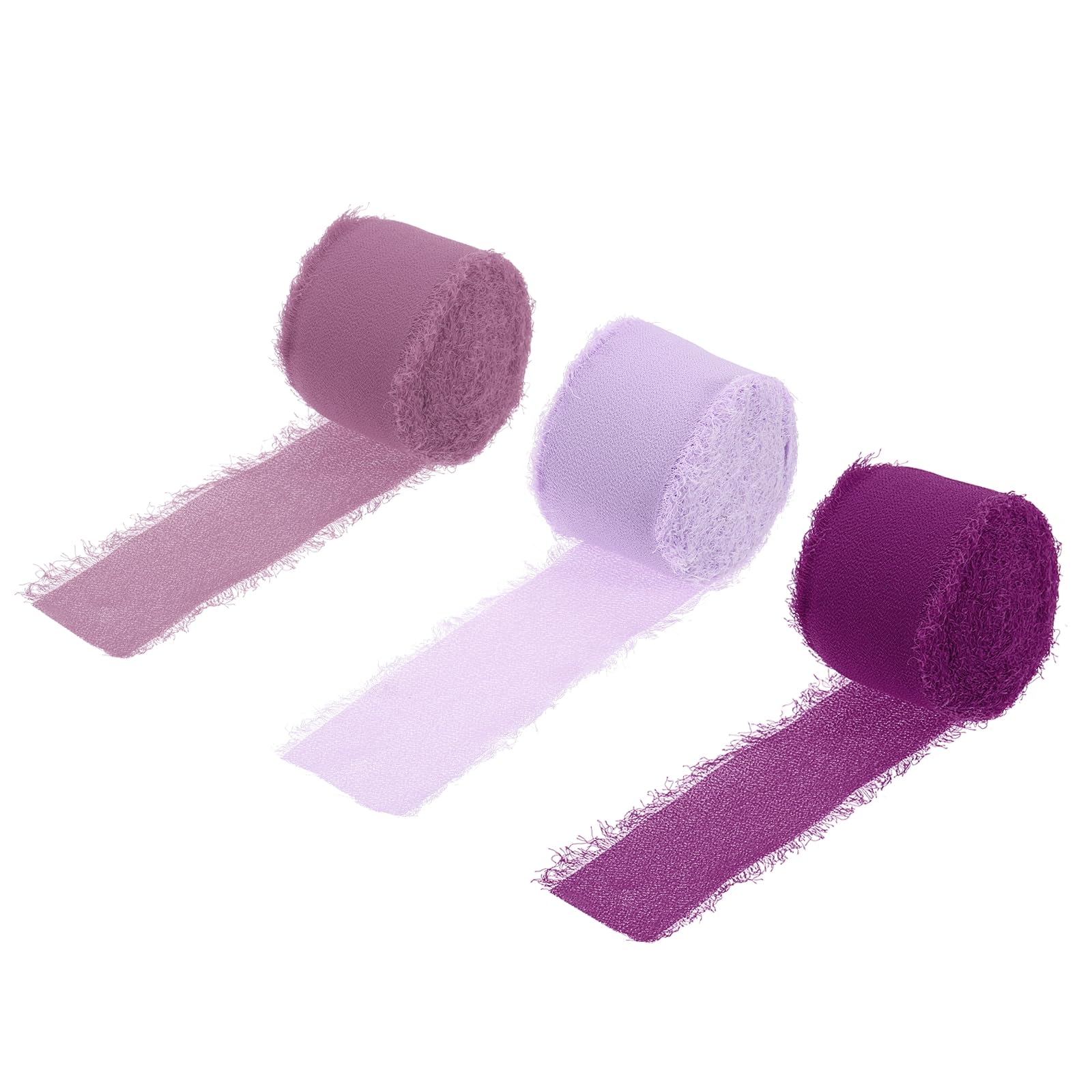 uxcell Chiffon Ribbon 1.5" x 8 Yard, Handmade Fringe Ribbon, Light Purple/Purple/Dark Purple Silk Ribbon for Wedding, Gift Wrapping