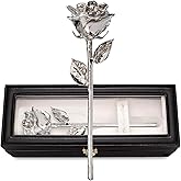 Forever Rose Real Rose Dipped in Platinum, Handcrafted Preserved Rose in Luxury Leather Display Case with LED Light, Romantic and Elegant Gift for Her, Anniversary, Valentine's Day or Birthday.