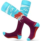 OutdoorMaster Ski Socks, 2-Pair Pack Skiing and Snowboarding Thermal Socks for Women, Over The Calf Non-Slip Cuff