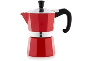 Bellemain Stovetop Espresso Maker | Italian Moka Pot Espresso Maker, Classic Aluminum Design Mocha Pot for Home Brewing & Camping | Easy to Use & Clean - 3-Cup, Red