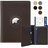 Airtag Passport Holder for Men and Women Travel, Real Leather Passport Wallet, Handmade Passport Cover Case with Airtag Slot, Travel Must Haves Essentials Accessories Birthday Gift(Crazy Horse,Coffee)