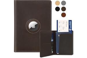 KICOROINY Airtag Passport Holder for Men and Women Travel, Real Leather Passport Wallet, Handmade Passport Cover Case with Airtag Slot, Travel Must Haves Essentials Accessories Birthday Gift(Crazy Horse,Coffee)