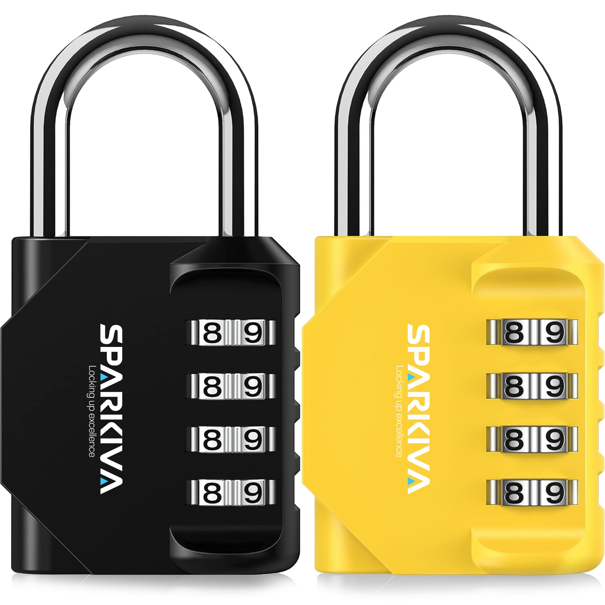 Sparkiva Combination Padlock with Code, 4 Digit Heavy Duty Padlock Weatherproof & Rust-Resistant 2 Pack Gym Locker Padlocks for School & Garage – Secure & Durable Code Padlock,Black & Yellow