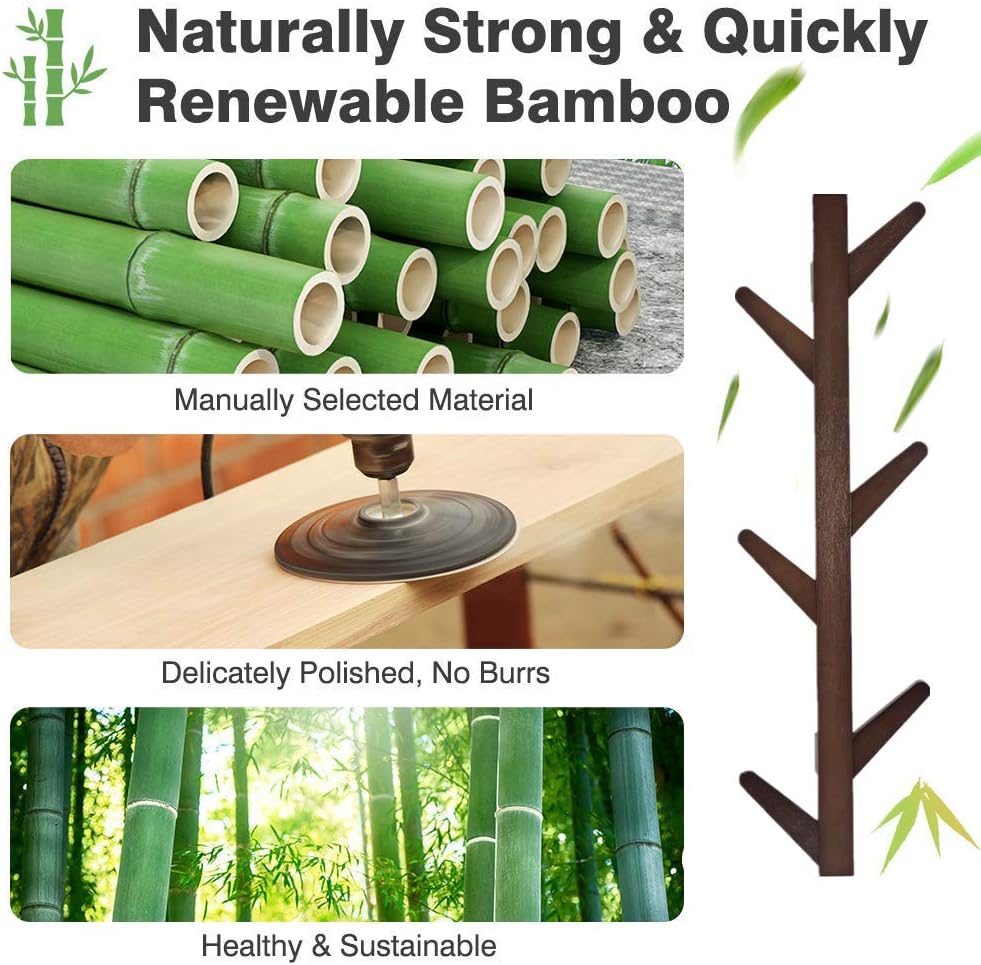 Bamboo Color Gorgeous Wall Mounted Coat Rack Supports Over 1 Lbs Goods Bamboo Modern Tree Hat Rack With 6 Hooks For Bags Scarves Clothes Handbag Installed In Bedroom Bathroom Coat Hanger Wall