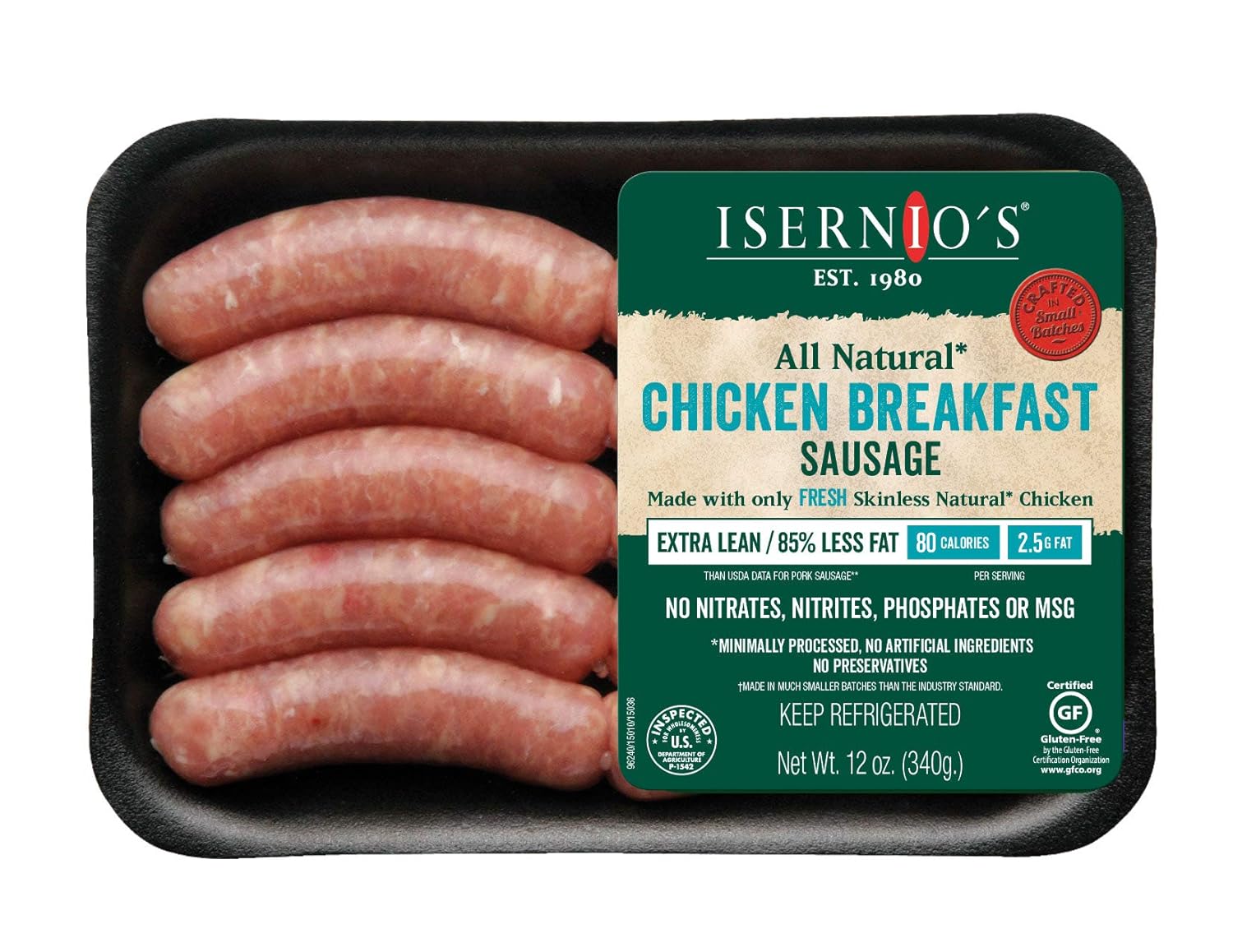 Isernio's, Chicken Breakfast Sausage, 12 oz Grocery