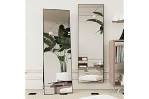 Beauty4U 59" x 16" Tall Full Length Mirror with Stand, Black Wall Mounting Full Body Mirror, Metal Frame Full-Length Tempered Mirror for Living Room, Bedroom