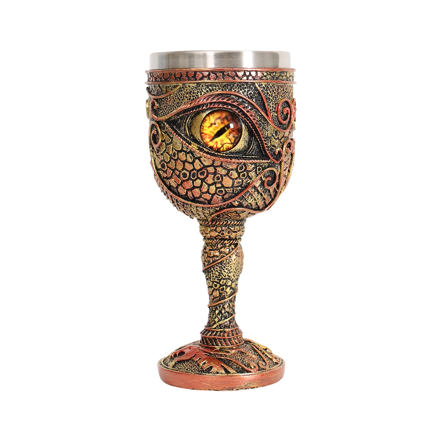 OTARTU Stainless Steel The Eye of The Dragon Wine Goblet Chalice, Dungeons and Dragons Medieval Dragon Wine Cups 210ml. Men’s Gift (Yellow Eyes)