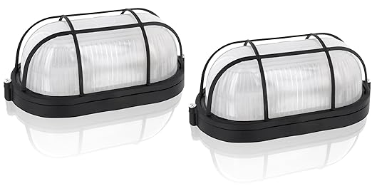 2er Pack - Saunalampe Kellerlampe Bulkhead E27 IP54 schwarz - Aluminium-Gehäuse mit Glasabdeckung