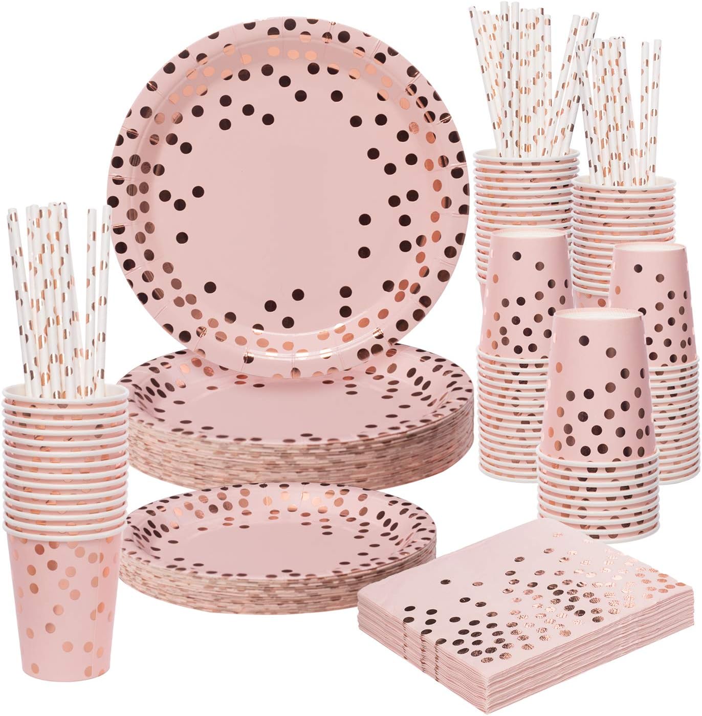 Rorchio Pink And Rose Gold Party Supplies Disposable Paper Plates Dinnerware Set 30 Dinner Plates 30 Dessert Plates 30 Cups 30 Napkins And Paper Straw For Birthday Party Wedding Supplies Party Supplies