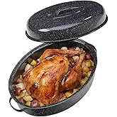 Turkey Roaster Pan 18in Roasting Pan With Lid Enamel Carbon Steel Roaster Pot with 16in Inner Diameter,18 Pound Large Capacity High Temperature Resistance Oval Cookware
