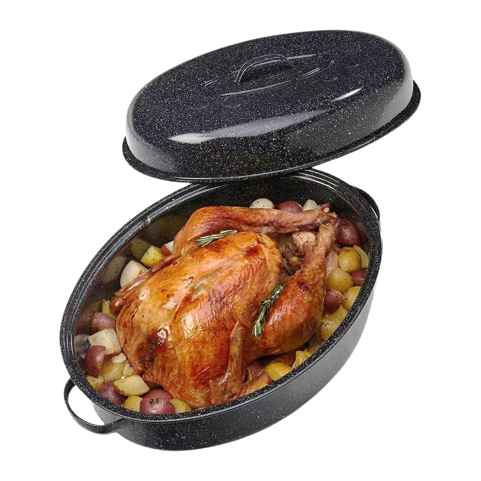 Photo 1 of 16Inch Roasting Pan With Lid Medium Turkey Roaster Pan Granite bowl Oval Enamel Steel Roaster Pot,Suitable for Chicken,Beef, Free of PFOA,Holiday Gifts