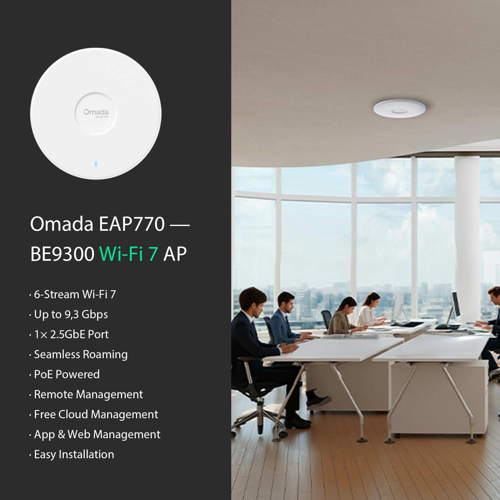 TP-Link Omada EAP770 Wi-Fi 7 Access Point, BE9300 Tri-Band (6-Stream), 2,5G-PoE+-Port, 320 MHz Kanalbreite, bis zu 24 SSIDs, WPA3-Enterprise, inkl. Netzadapter 5