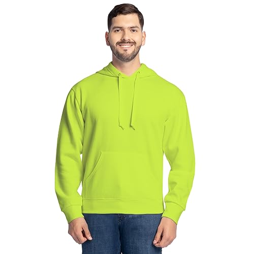 Fruit of the Loom Eversoft Fleece Hooded Sweatshirt, Moisture Wicking & Breathable, Safety Green Pullover, Large