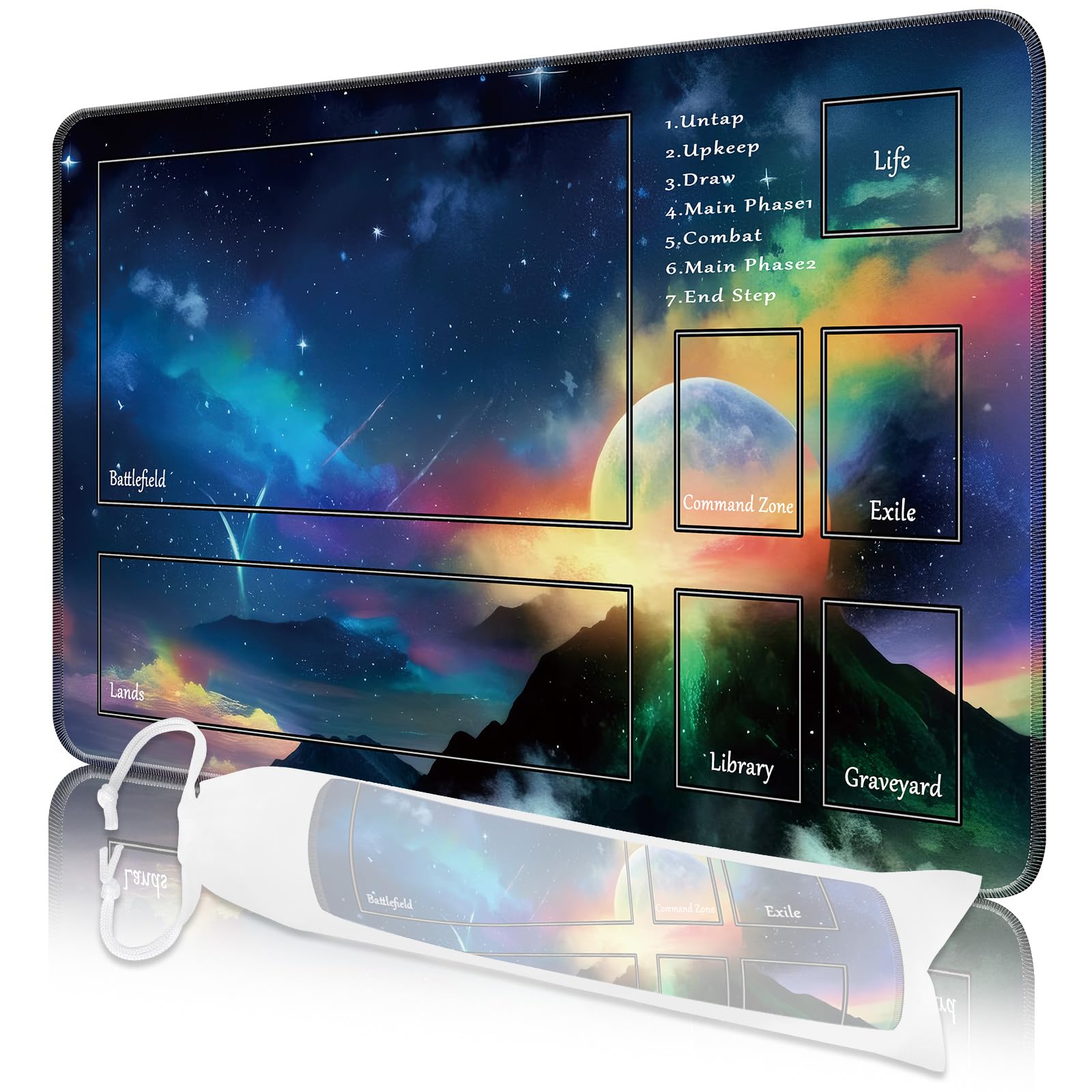 Nkddert MTG Spielmatte, 24x14in TCG Karte Spielmatte genähte Kanten MTG Commander Spielmatte 3mm dickes wasserdichtes MTG Spielmatte mit Zonen mit Aufbewahrungstasche（Bunte Sterne Motive）