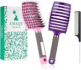 URAQT 2 Pcs Boar Bristle Paddle Hairbrush with Tail Comb Pink Purple view 8