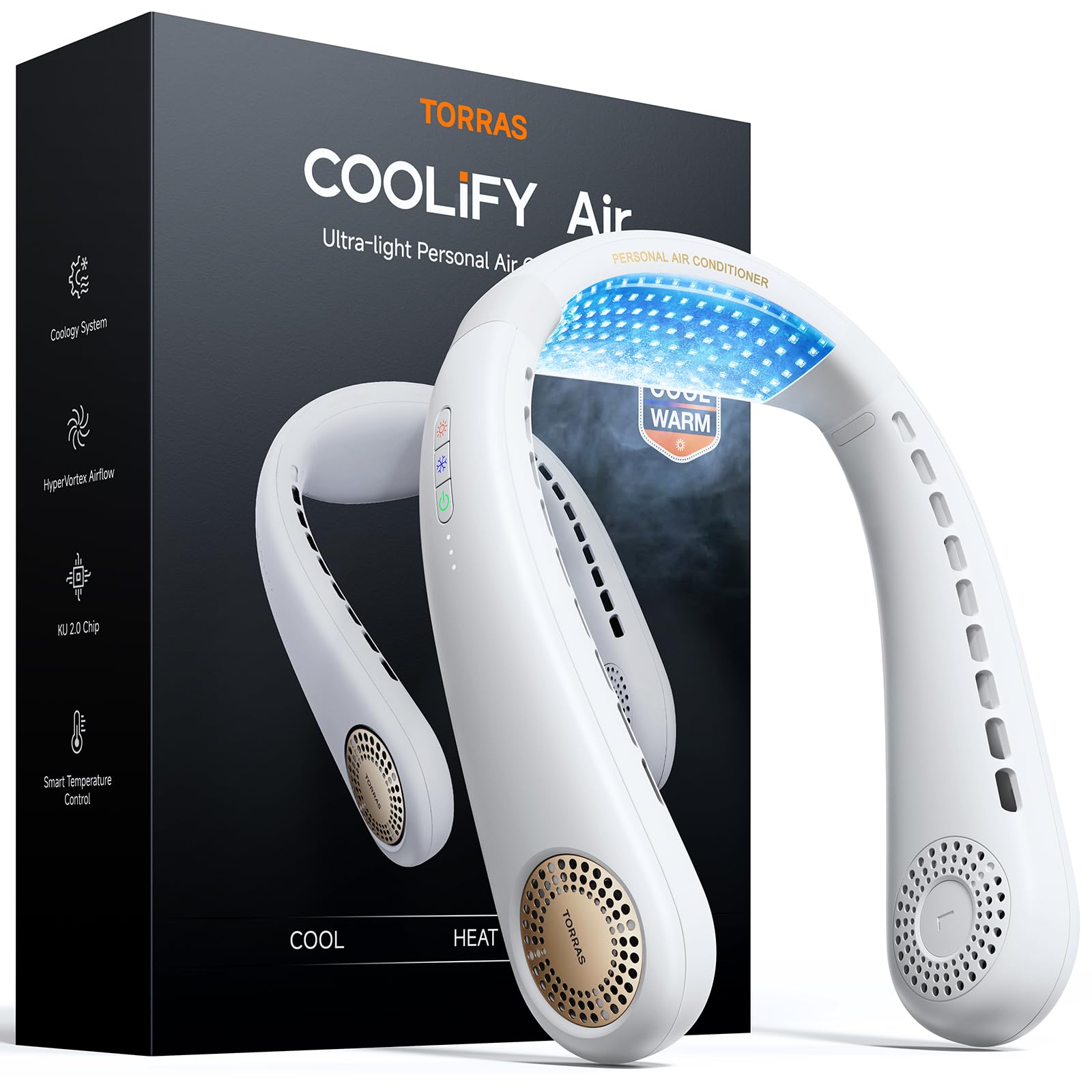 Photo 1 of TORRAS COOLiFY Air Neck Fan Air Conditioner, 3D Airflow, Light Portable Fan Rechargeable, Personal Cooling Fan Travel Essentials, Work, Travel, Camping, White