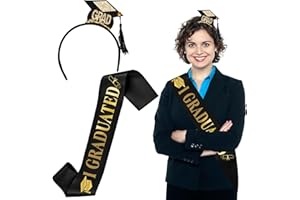 YIQXKOUY Graduation Hairband with Shoulder Strap for Congrats Grad Party Supplies Black Headbang with Tassels Hat Black Sash 