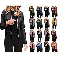 Muyise Fall Jackets for Women Retro Faux Leather Zipper Bomber Jacket Casual Slim Fit Baseball Uniform Outwear