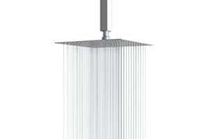 Lordear 16 Inch Rainfall Shower Head Solid Square Ultra Thin 304 Stainless Steel Polish Chrome Rain Shower Head,Waterfall Full Body Coverage with Silicone Nozzle