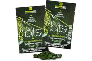 ENERGYBITS RECOVERYbits Organic Chlorella Algae Tablets, Superfood, Pure Green Algae, High Protein and Fiber, Chlorophyll, Cracked Cell Wall Non-Irradiated, for Immune Boosting and Detox, Non-GMO, 60 Tablets