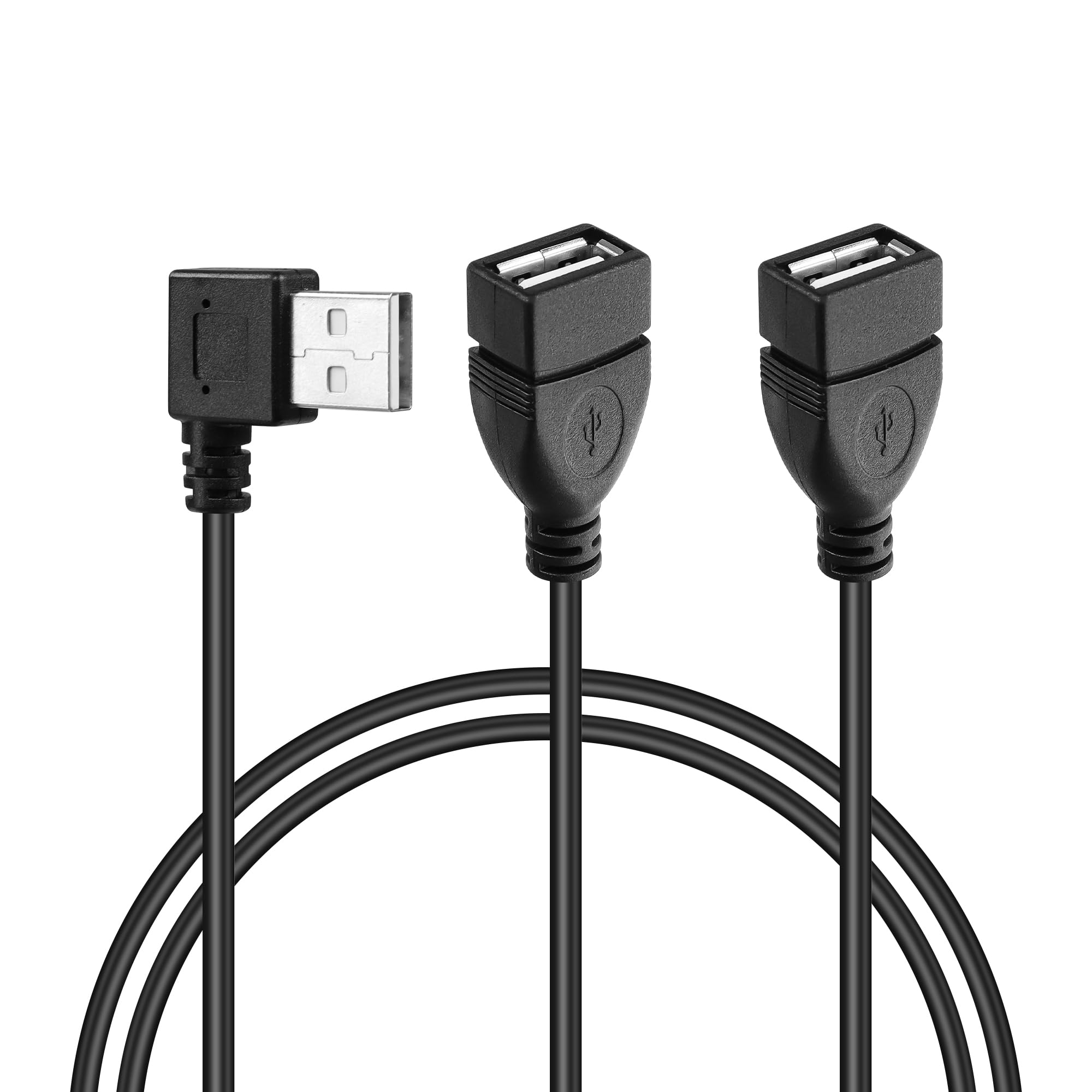 GINTOOYUN USB A 2.0 Y Splitter Extension Cable，90 Degree Angle Male to Dual Female Connector Cable for Car,Laptop,PC,Mobile Telephone,Printer/U-Disk etc 3.28FT（Left Angle(Left Angle)
