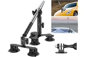 TAISIONER Suction Car Mount for Insta360 X4/X3/X2/GO 3/ONE/RS&GoPro Max-59" Lockable Anti-Fall Selfie Stick with 5 Suction Cups, 3-Person Car Camera Mount for 360° Action Vlog Cameras, DSLR (Indoor & Outdoor)