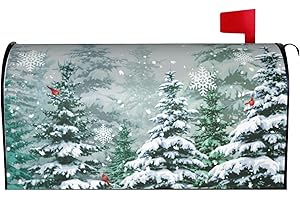 KAWANI Winter Pine Tree Mailbox Covers Magnetic Snow Green Forest Decorative Christmas Red Bird Mailboxes Wraps Post Letter Box Cover Standard Size 18x21 Inch for Garden Yard Home Outdoor