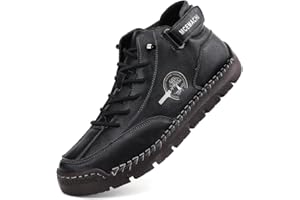 MCEMACHI Men's Handmade Suede High Boots Shoes for Waterproof Hiking Camping Slip-On Driving Walking Deck Loafers High Top Chukka Boots Mens