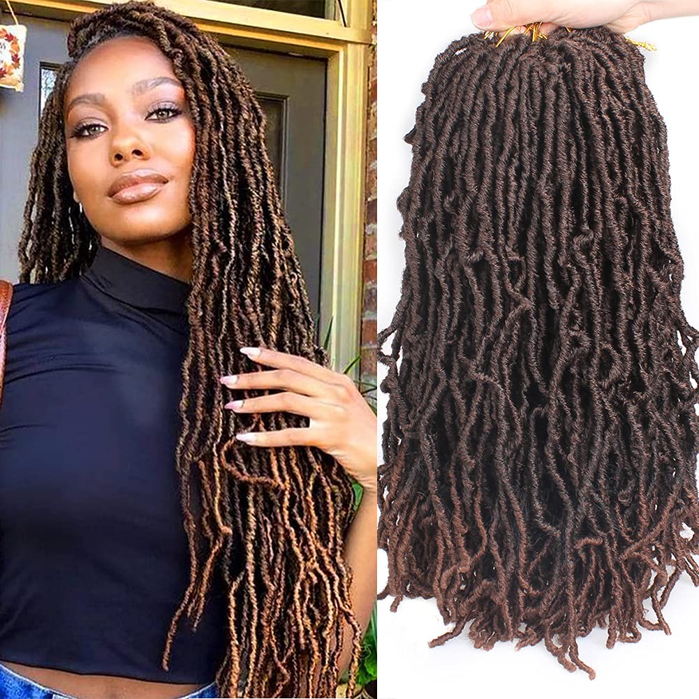 Xtrend 7 Packs 18 Inch Pre-Looped Nu Faux Locs Crochet Braids Hair Extensions Wavy Goddess Faux Locs Ombre Synthetic Braiding Hair Wavy Gpysy Soft Locs Crochet Hair 12strands/pack 1B/30#