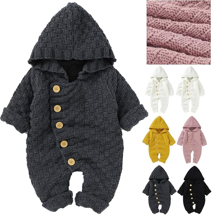 Haokaini Baby Neugeborenen Kapuze Strickoverall Kleinkind Langarm Strampler f/ür 3-24M Babys