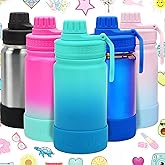 CHILLOUT LIFE 12 oz Kids Insulated Water Bottle for School with Leakproof Spout Lid and Cute Waterproof Stickers, Personalized Stainless Steel Thermos Flask Metal Water Bottle for Girls & Boys