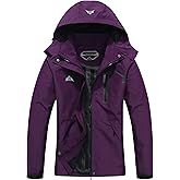 Women's Waterproof Lightweight Raincoat Windproof Windbreaker with Detachable Hood Breathable Outdoor Rain Jacket for Hiking