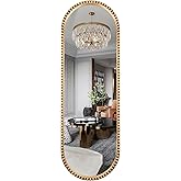 Fobule Oval Full Length Mirror, 16"x47" Metal Beaded Frame Large Hanging Dressing Floor Mirror for Bedroom, Living Room, Entr